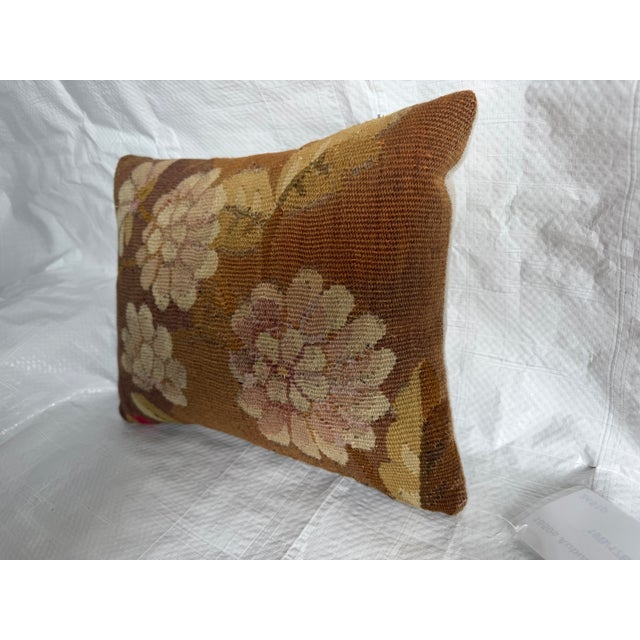 French Antique French Floral Wool Tapestry Pillow - Circa 1850 For Sale - Image 3 of 7