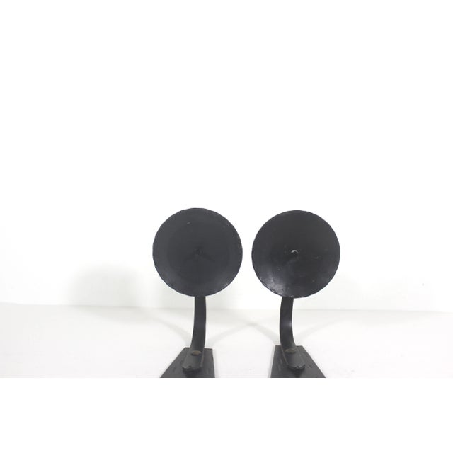 Black Mid Century Brutalist Hammered Black Candle Holder Wall Sconces Textured Hammered Patina For Sale - Image 8 of 10