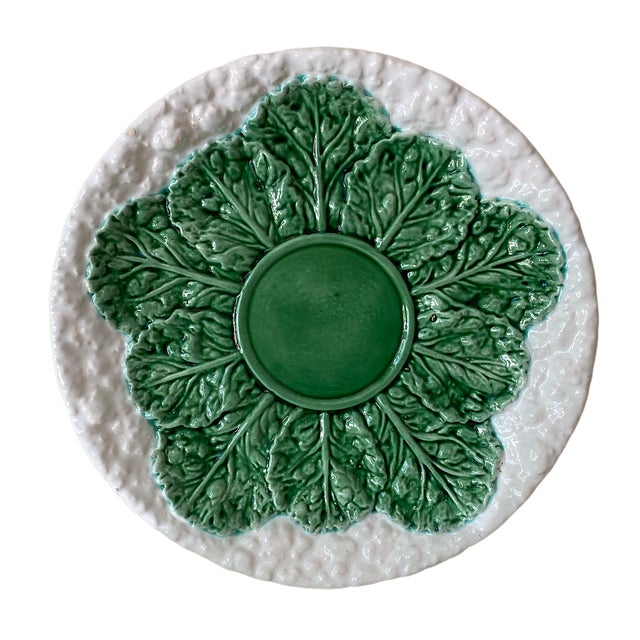 Ceramic 1930's Bordallo Pinheiro Majolica White and Green Cauliflower Plate With Impressed Mark For Sale - Image 7 of 7