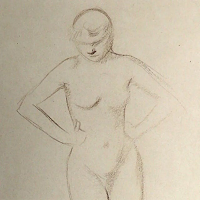 Paper Jean-Louis Forain Crayon Pencil on Paper Drawing, Nude Standing Akimbo For Sale - Image 7 of 8