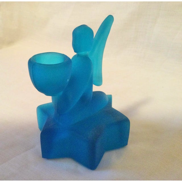 Vintage Turquoise Blue Frosted Glass Angel Candler Holder For Sale - Image 9 of 9