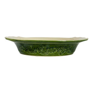 1990s Appolia French Ceramic Green Holy Berry Serving Dish For Sale