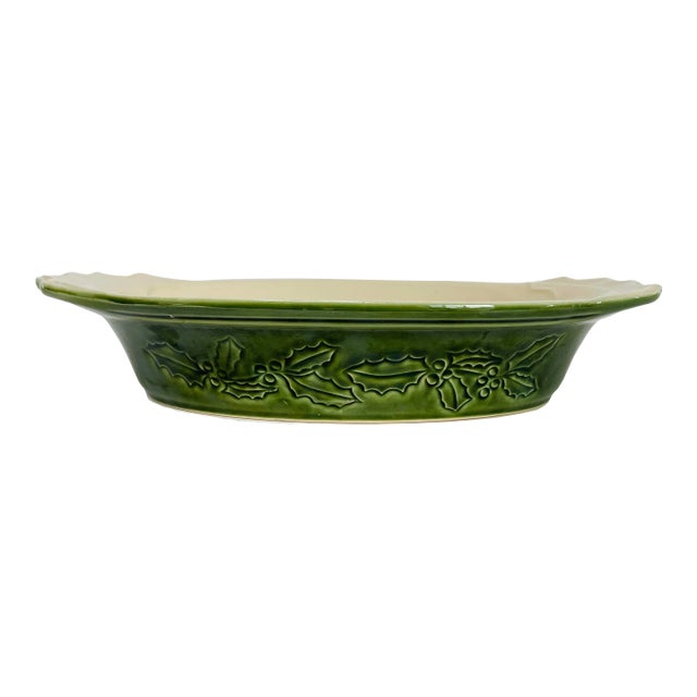 1990s Appolia French Ceramic Green Holy Berry Serving Dish For Sale