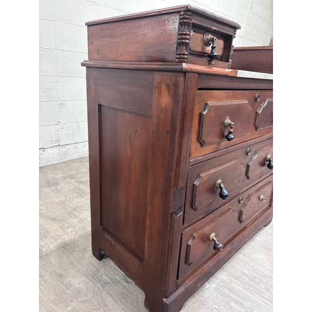 Victorian Antique Late 1800s Victorian Walnut Marble Inset Dresser For Sale - Image 3 of 12