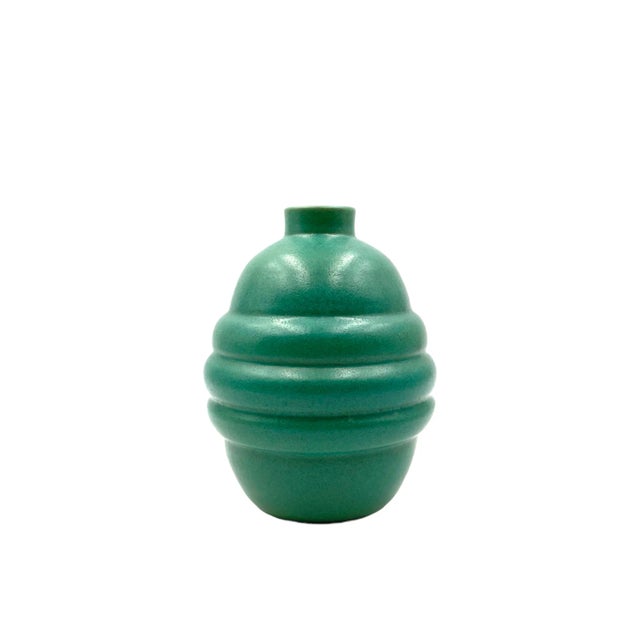 1940s Art Déco Turquoise Faience Vase, France For Sale - Image 11 of 13