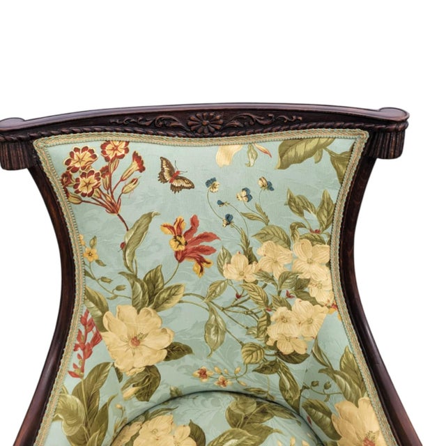 1930s Pair Italian Fireside Chairs Floral Upholstery Carved Wood Accent Chairs For Sale - Image 12 of 17