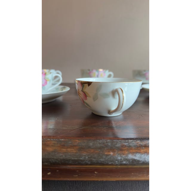Pink Antique, Early 20th Century Noritake Azalea Porcelain Tea Cups & Saucers, Set of Six For Sale - Image 8 of 10
