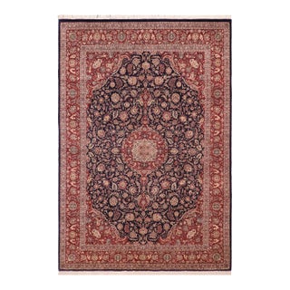 Medallion Kazveen Pak-Persian Blue/Red Wool&Silk Rug - 9'9'' X 14'4'' For Sale