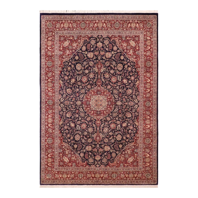 Medallion Kazveen Pak-Persian Blue/Red Wool&Silk Rug - 9'9'' X 14'4'' For Sale