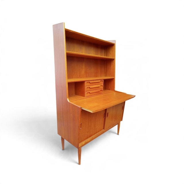 Danish Teak Secretaire with Bookcase from Larsens Møbler, 1960s For Sale - Image 4 of 15