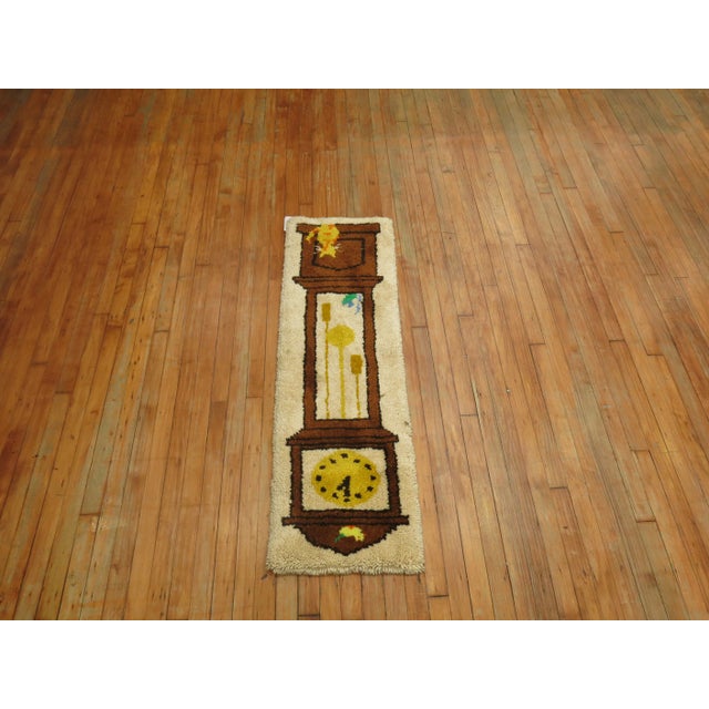 Figurative Grandfather Clock Vintage Rug - 1'5" x 4'8" For Sale - Image 3 of 8