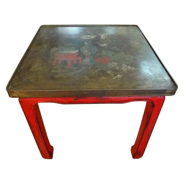 Chinese Lacquered Table With Etched Bronze Top For Sale - Image 12 of 12