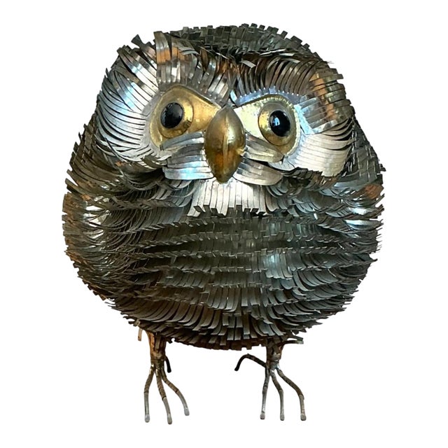 Sergio Bustamante Metal Owl Sculpture For Sale