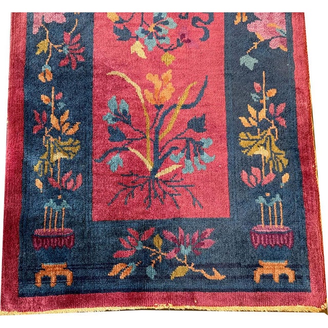 An Antique Cute 2' X 4' Art Deco Chinese Rug Circa 1920 For Sale - Image 4 of 6