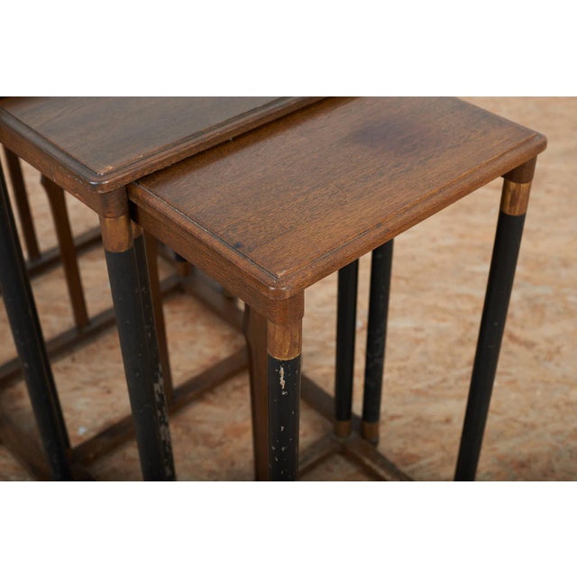 Vienna Secession Nesting Tables with Wooden Base, Brass Accents, and Oak Tops, Set of 4 For Sale - Image 6 of 14