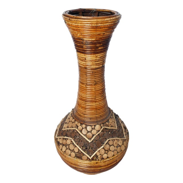 Large Rattan Vase, 1970s For Sale