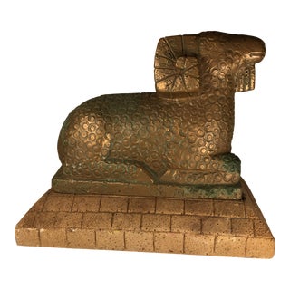 1960s Cleo Hartwig Bronzed Ram Sculpture on Stone Plinth For Sale