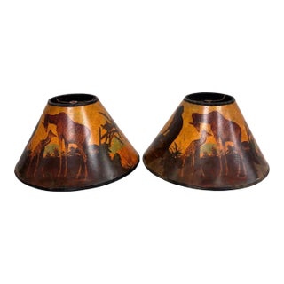 Vintage Hand Painted Safari Paper Lampshades With Craquelure Finish - a Pair For Sale