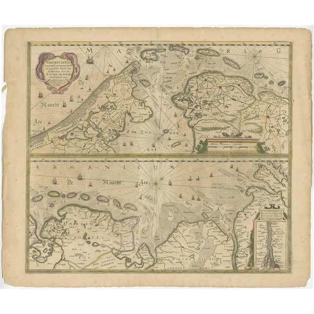 Antique map titled 'Nieuwe Caerte waerinne vertoont wordt de gantsche Vaert van Amsterdam over de Watten tot de stadt...