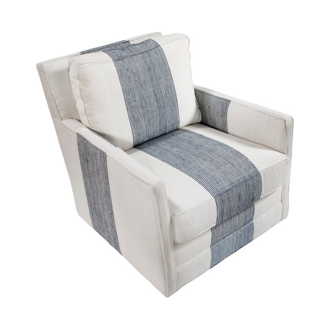 Zoe Swivel Chair in Navy Pinstripe Chairish