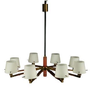 Mid-Century Modern Italian Chandelier in Opaline and Brass from Stilnovo, 1950s For Sale