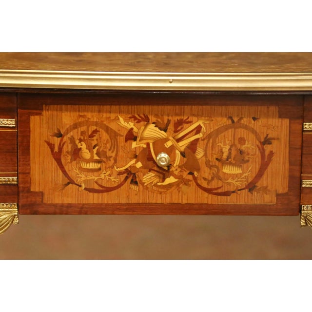Near Pair of Mid-Century French Louis XVI Ormolu Marquetry Side Tables For Sale - Image 15 of 17