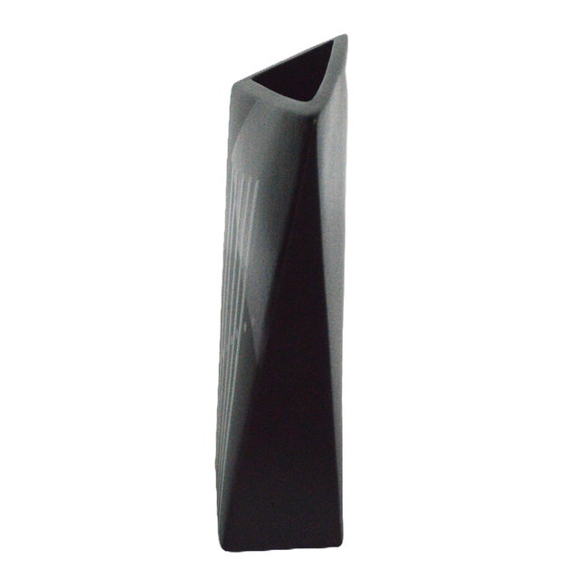 1990s 1990s John Bergen Satin Black Triangular Shape Ceramic Vase For Sale - Image 5 of 11