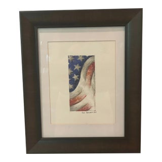2014 Original Still Life Drawing of an American Flag, Framed Signed Sam Hatcher For Sale