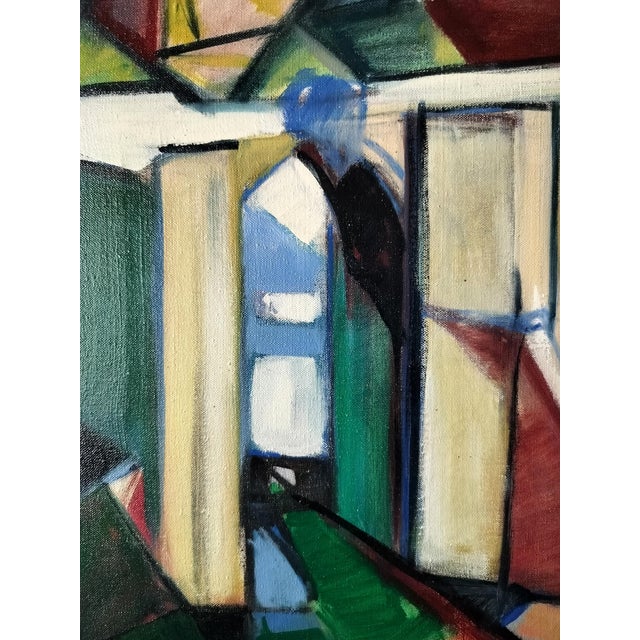 1970s Mid Century Modern Abstract Painting of the San Martin Bridge in Toledo, Spain by Jacques Lamy, 1971 For Sale - Image 5 of 7