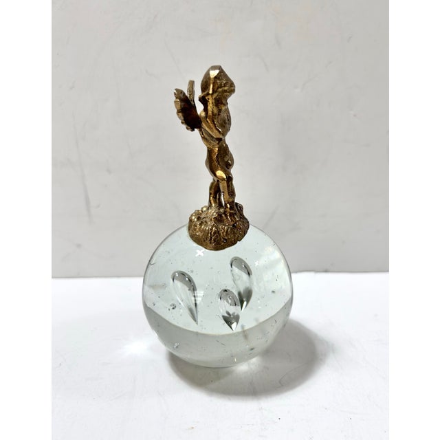 Vintage Gold-Tone Cherub on Bubble Glass Orb Paperweight For Sale - Image 4 of 9