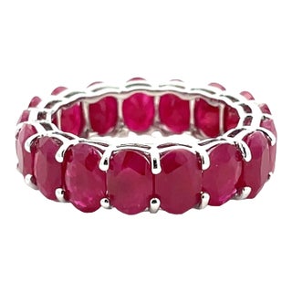 14k White Gold Natural Ruby Eternity Band, Size 6.5 For Sale