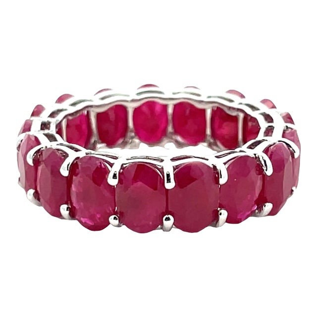 14k White Gold Natural Ruby Eternity Band, Size 6.5 For Sale