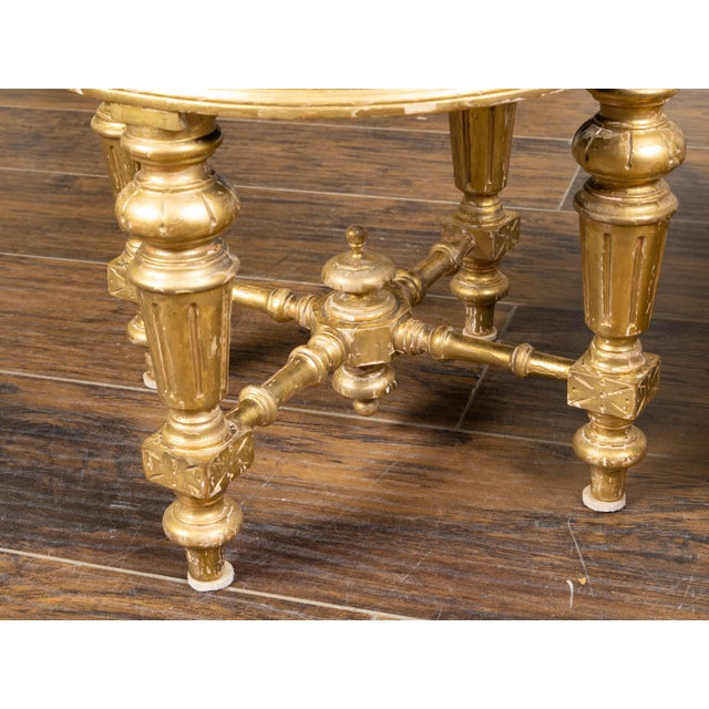 Pair of 19th Century French Giltwood Stools with Fluted Legs and Upholstery For Sale In Atlanta - Image 6 of 10
