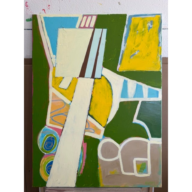Contemporary Abstract Expressionist Wall Art - 36x48 Green & Yellow For Sale - Image 9 of 12