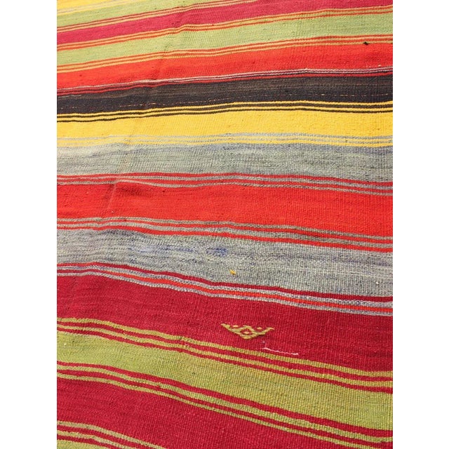 Mid 20th Century Colorful Vintage Turkish Kilim Rug With Subtle Tribal Shapes and Stripes Design For Sale - Image 5 of 13