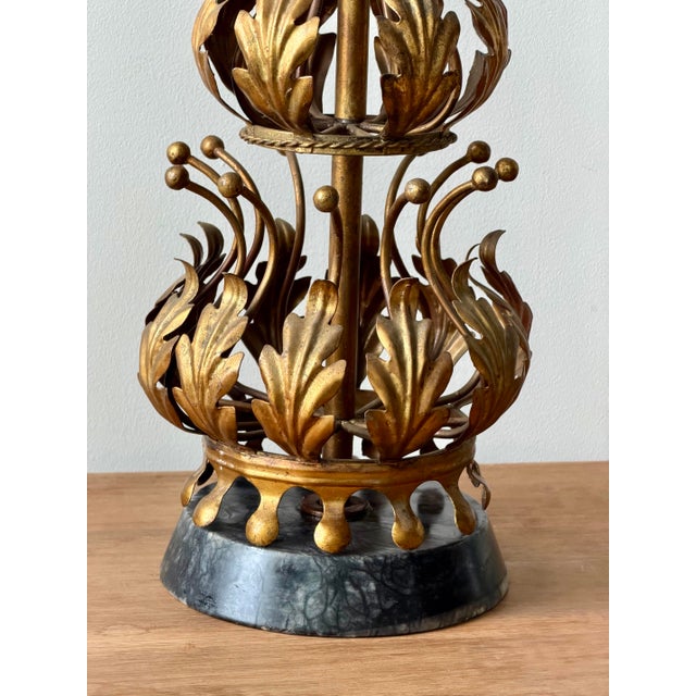 Mid 20th Century Mid 20th Century Italian Gilt Tole Table Lamp With Marble Base, 33” H, Mid-Century For Sale - Image 5 of 11