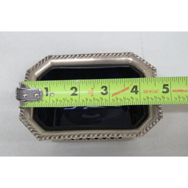 Metal Cobalt Blue Glass Epns Silver Salt Cellar Small Dish Made in England For Sale - Image 7 of 12