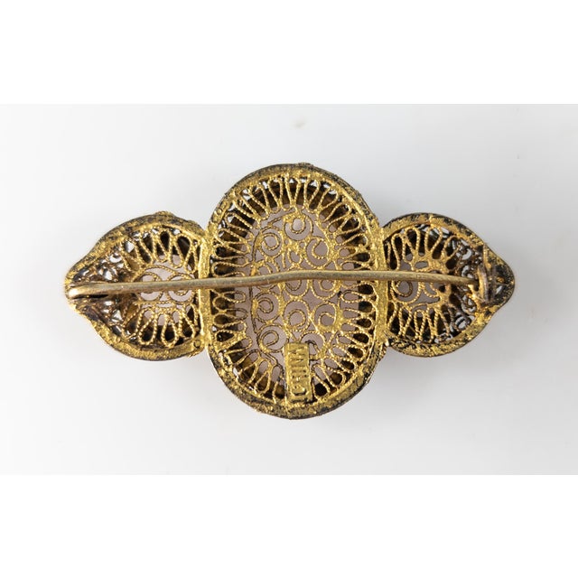 20th Century Chinese Gilt Silver Filigree Brooch Pin With Rose Quartz For Sale In New York - Image 6 of 6