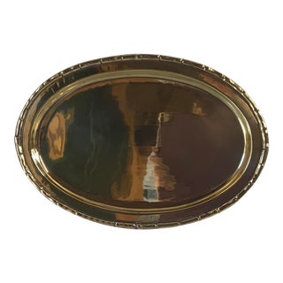 Vintage Brass Oval Tray With Faux Bamboo Edge Detail For Sale