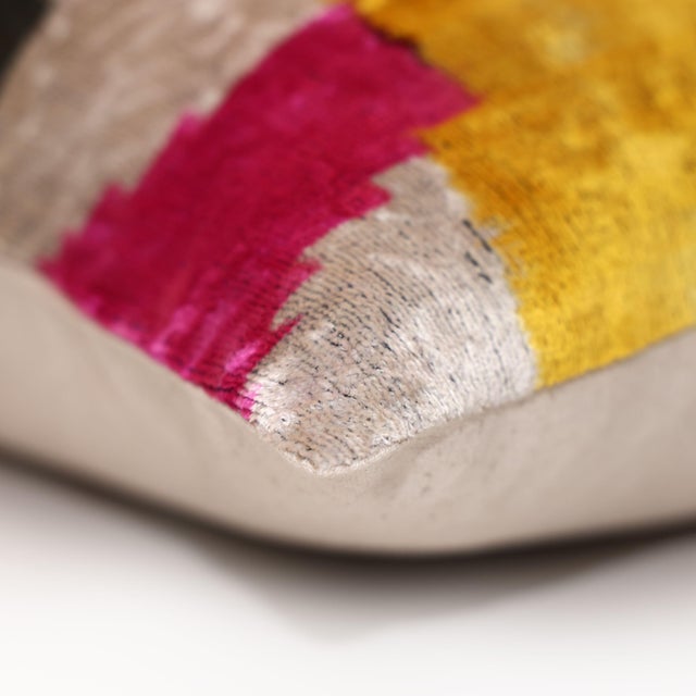 Abstract Silk Velvet Pillow 20x20 in Handmade Geometric Luxury Accent Cushion For Sale - Image 4 of 8