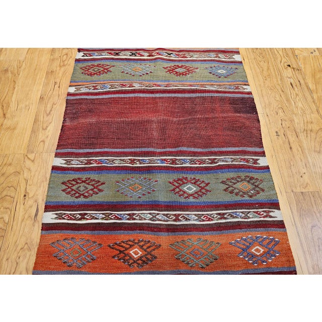 Vintage Moroccan Tribal Kilim Runner, Flat-Woven Wool, Geometric Stripe Pattern, 2’ X 8’ For Sale - Image 9 of 15