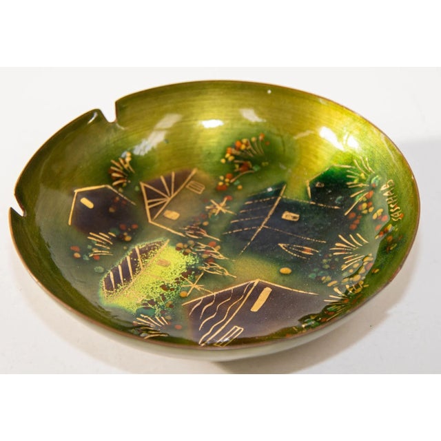 Sascha Brastoff Mid Century Signed Green Enamel Ashtray, Candy Dish1950's For Sale - Image 9 of 13