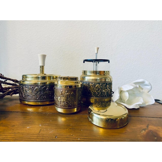 Vintage Rotary Ashtray, Cigarette Dispenser and Lighter with Brass Decoration by Erhard & Söhne, 1960s, Set of 3 For Sale - Image 9 of 18