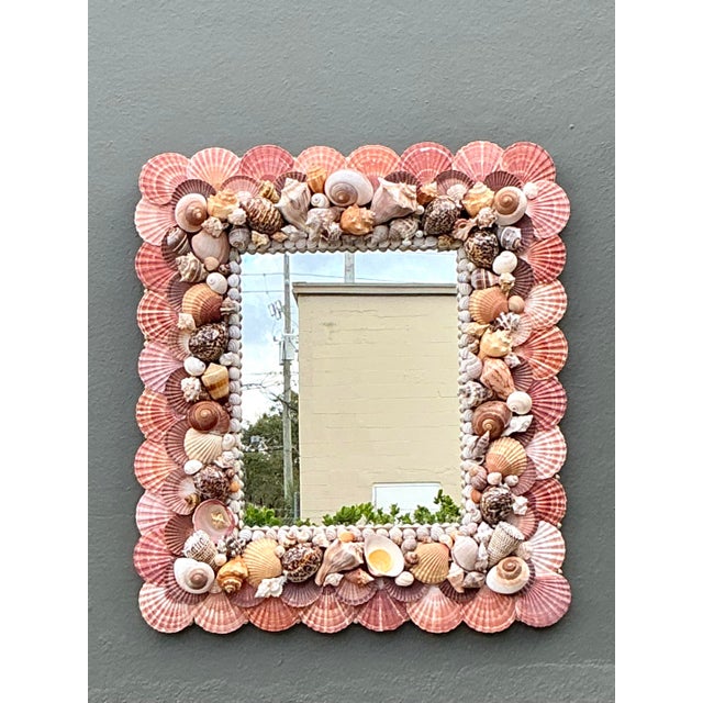 Late 20th Century Vintage Boho Shell Encrusted Mirror For Sale - Image 5 of 12