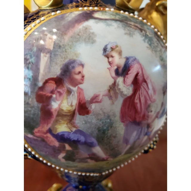 Ceramic Antique Sevres Porcelain Style Jewlled Museum Urn For Sale - Image 7 of 11
