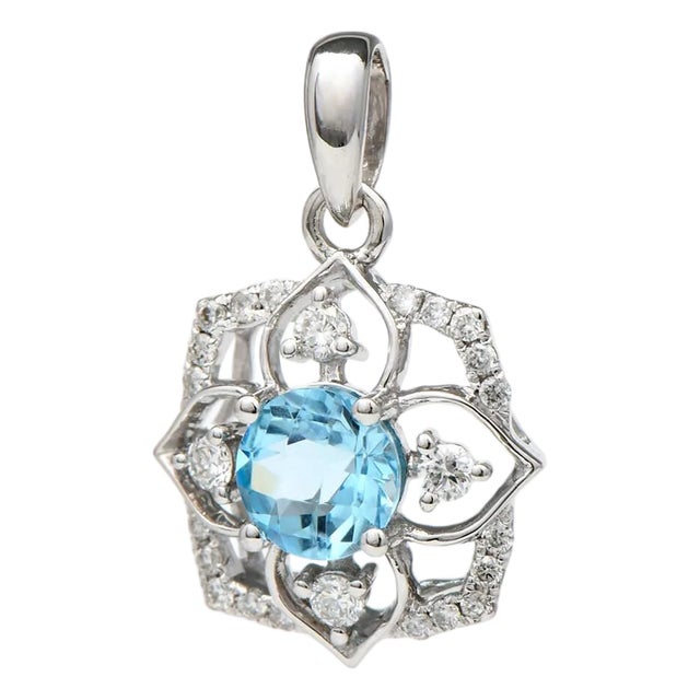 14KW Blue Topaz(0.58) & Diamond (0.15)Pendant For Sale