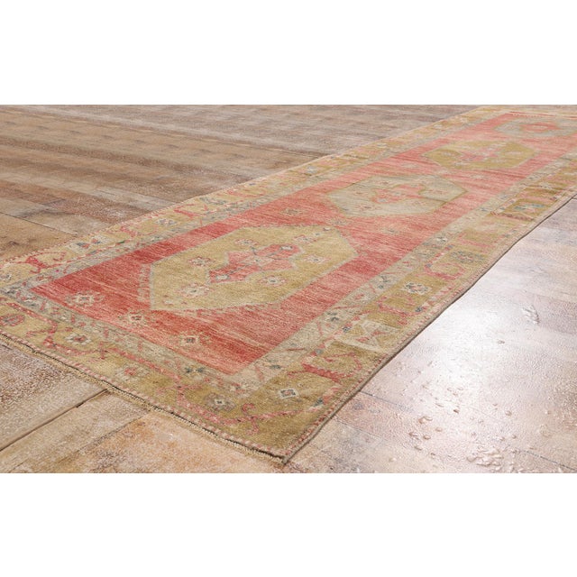 Red Vintage Turkish Oushak Rug, 03'03 X 12'00 For Sale - Image 8 of 10