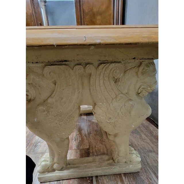 Stone Table the Base Decorated with Winged Lion Protomes, the Top Made of Whitewashed Wood For Sale - Image 6 of 8
