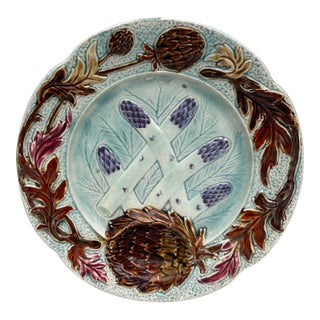 French Majolica Asparagus Plate Orchies, Circa 1890 For Sale