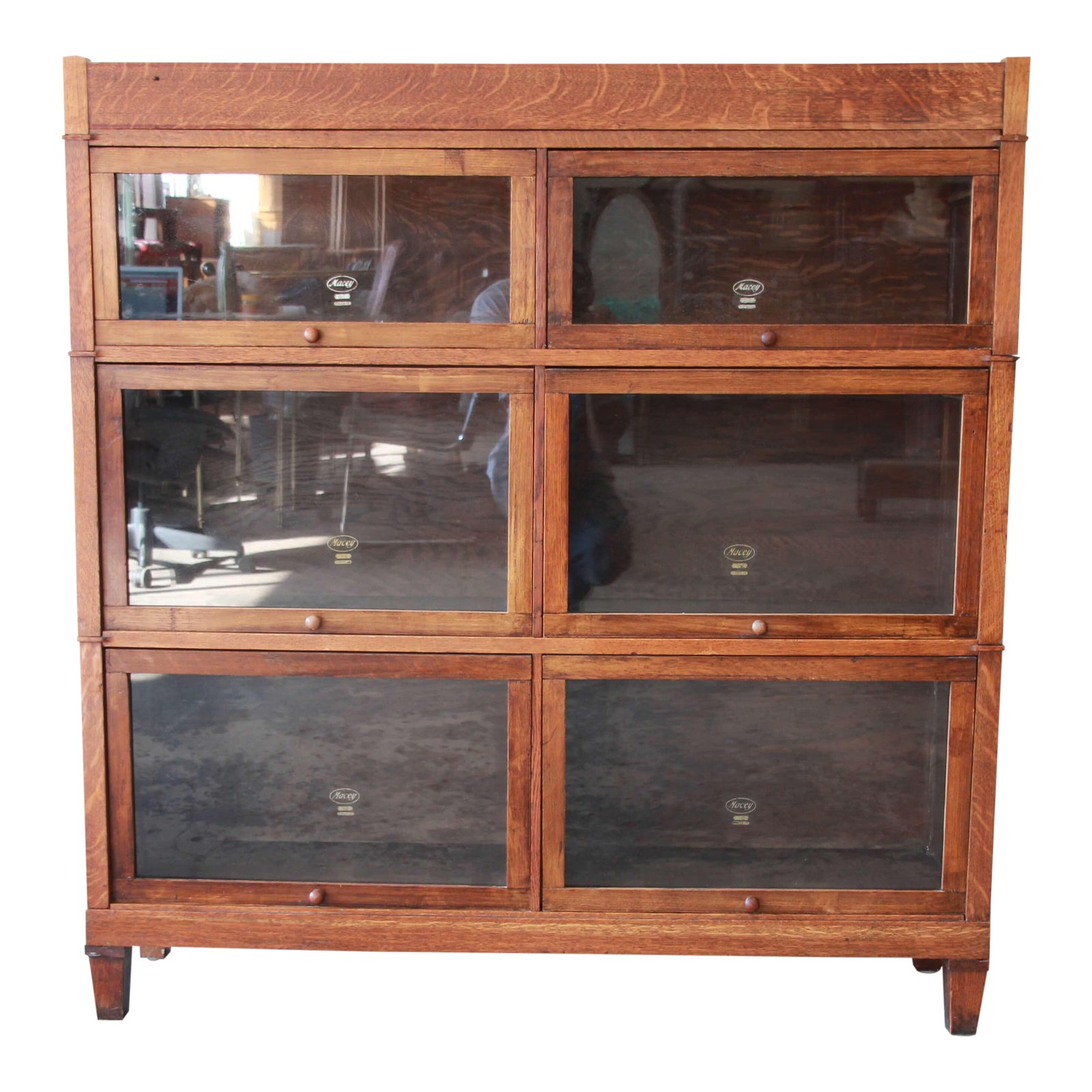 Antique Oak Double Barrister Bookcase by Macey Chairish